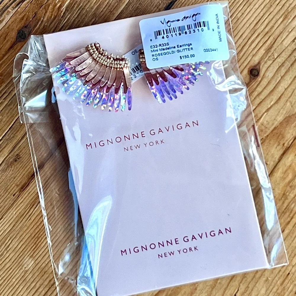 🌺🎉HP🎉🌺 NWT Mignonne Gavigan Mini Madeline Earrings Rose Gold Glitter - Picture 14 of 16